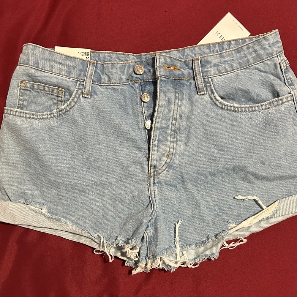 Forever 21 Blue Jean Shorts Distressed High-Waisted